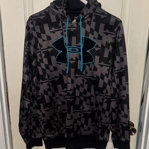 Under Armour Black and Gray Patterned Hoodie with Blue Accents